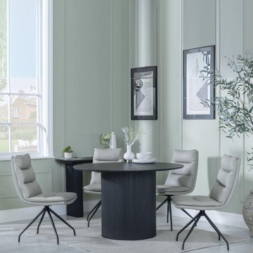 Bern fluted dining set - 4 seater - 120cm - round - black - 4x diego swivel dining chairs - beige leather