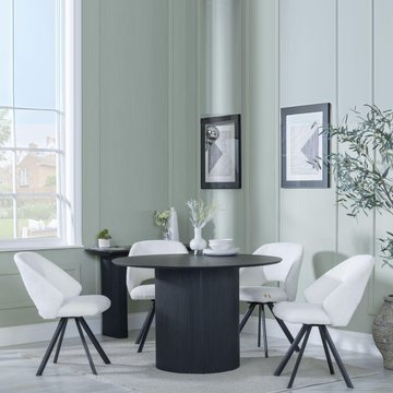 Bern fluted dining set - 4 seater - 120cm - round - black - 4x ion swivel dining chairs - cream boucle fabric