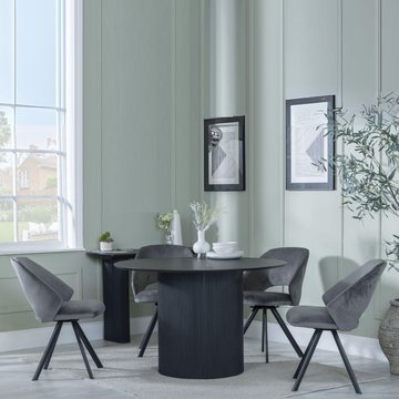 Bern fluted dining set - 4 seater - 120cm - round - black - 4x ion swivel dining chairs - dark grey velvet fabric