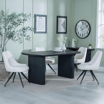 Bern fluted dining set - 6 seater - 160cm - black - arctic swivel dining chairs - cream velvet fabric