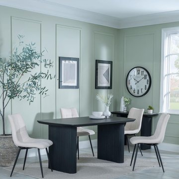 Bern fluted dining set - 6 seater - 160cm - black - corona dining chairs - beige fabric