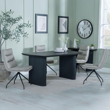 Bern fluted dining set - 6 seater - 160cm - black - diego swivel dining chairs - beige leather