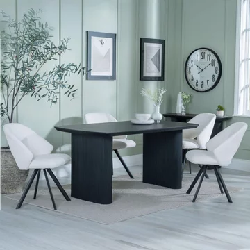 Bern fluted dining set - 6 seater - 160cm - black - ion swivel dining chairs - cream boucle fabric