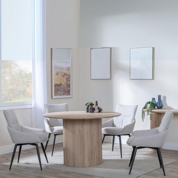 Bern fluted dining set - 4 seater - 120cm - round - oak - 4x ace swivel dining chairs - beige fabric