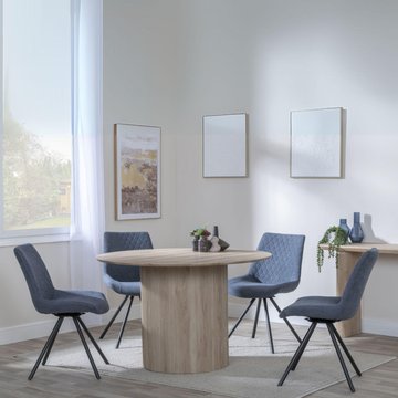 Bern fluted dining set - 4 seater - 120cm - round - oak - 4x boden swivel dining chairs - dark grey fabric
