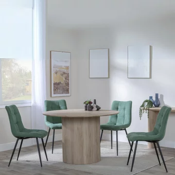 Bern fluted dining set - 4 seater - 120cm - round - oak - 4x corona dining chairs - green fabric