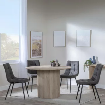 Bern fluted dining set - 4 seater - 120cm - round - oak - 4x corona dining chairs - grey fabric
