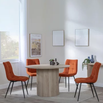 Bern fluted dining set - 4 seater - 120cm - round - oak - 4x corona dining chairs - orange fabric