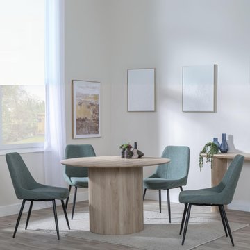 Bern fluted dining set - 4 seater - 120cm - round - oak - 4x darwin dining chairs - green fabric