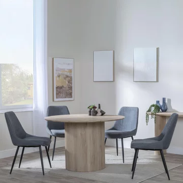 Bern fluted dining set - 4 seater - 120cm - round - oak - 4x darwin dining chairs - grey fabric