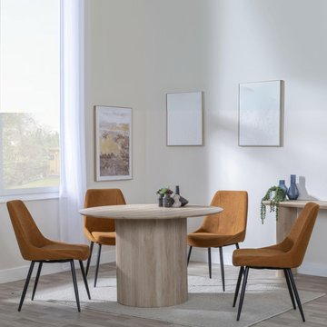 Bern fluted dining set - 4 seater - 120cm - round - oak - 4x darwin dining chairs - orange fabric