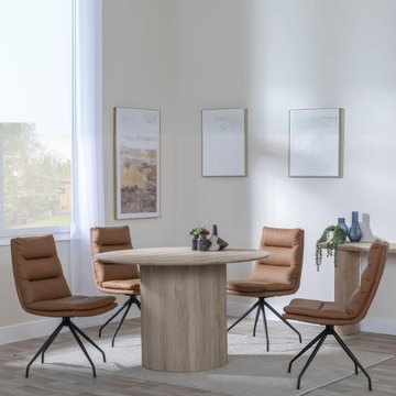 Bern fluted dining set - 4 seater - 120cm - round - oak - 4x diego swivel dining chairs - brown leather