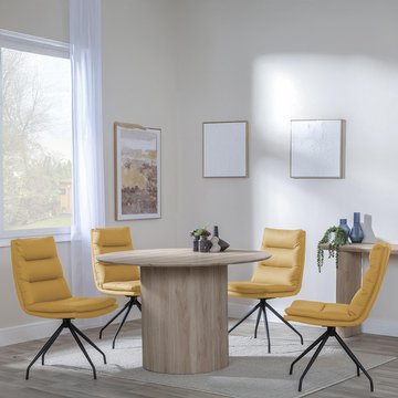 Bern fluted dining set - 4 seater - 120cm - round - oak - 4x diego swivel dining chairs - yellow leather