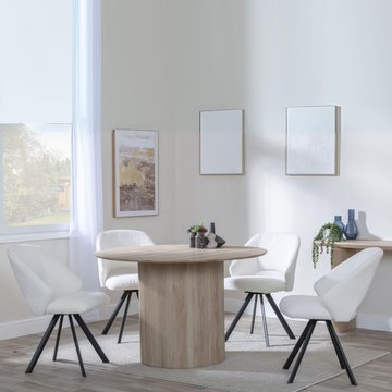 Bern fluted dining set - 4 seater - 120cm - round - oak - 4x ion swivel dining chairs - cream boucle fabric