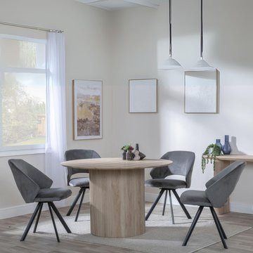 Bern fluted dining set - 4 seater - 120cm - round - oak - 4x ion swivel dining chairs - dark grey velvet fabric