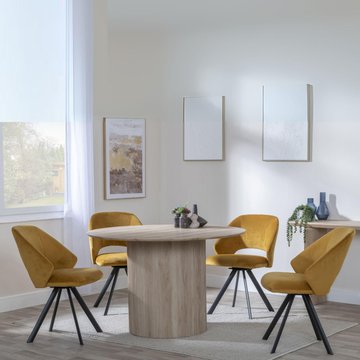 Bern fluted dining set - 4 seater - 120cm - round - oak - 4x ion swivel dining chairs - mustard velvet fabric