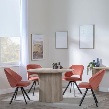 Bern fluted dining set - 4 seater - 120cm - round - oak - 4x ion swivel dining chairs - orange velvet fabric