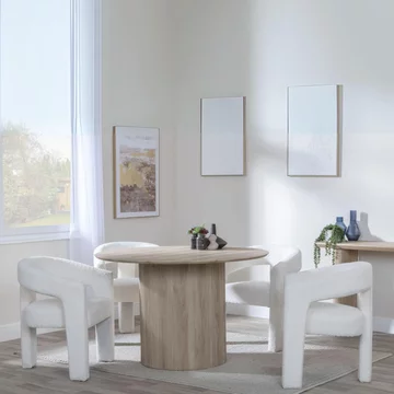 Bern fluted dining set - 4 seater - 120cm - round - oak - 4x kiefer dining chairs - cream boucle fabric