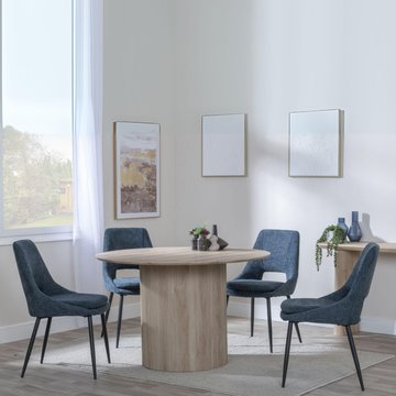 Bern fluted dining set - 4 seater - 120cm - round - oak - 4x peyton dining chairs - blue fabric