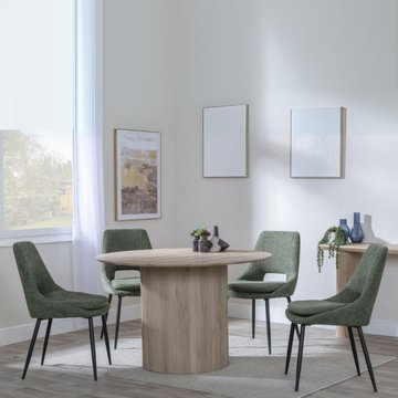 Bern fluted dining set - 4 seater - 120cm - round - oak - 4x peyton dining chairs - green fabric