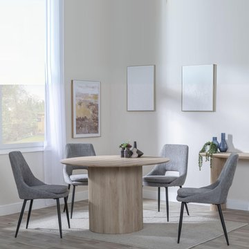 Bern fluted dining set - 4 seater - 120cm - round - oak - 4x peyton dining chairs - grey fabric