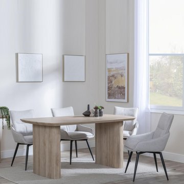Bern fluted dining set - 6 seater - 160cm - oak - ace swivel dining chairs - beige fabric