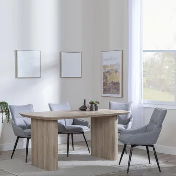 Bern fluted dining set - 6 seater - 160cm - oak - ace swivel dining chairs - grey fabric