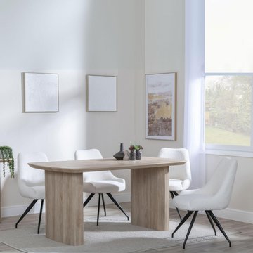 Bern fluted dining set - 6 seater - 160cm - oak - arctic swivel dining chairs - cream velvet fabric
