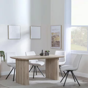 Bern fluted dining set - 6 seater - 160cm - oak - boden swivel dining chairs - cream fabric
