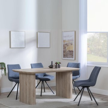 Bern fluted dining set - 6 seater - 160cm - oak - boden swivel dining chairs - dark grey fabric