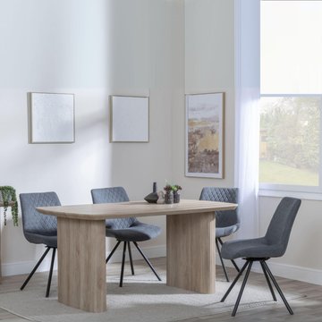 Bern fluted dining set - 6 seater - 160cm - oak - boden swivel dining chairs - grey fabric