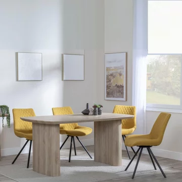 Bern fluted dining set - 6 seater - 160cm - oak - boden swivel dining chairs - yellow fabric