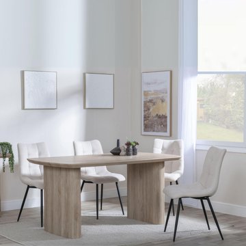 Bern fluted dining set - 6 seater - 160cm - oak - corona dining chairs - beige fabric