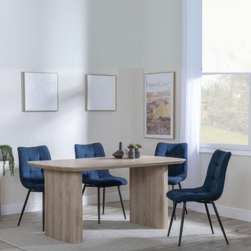 Bern fluted dining set - 6 seater - 160cm - oak - corona dining chairs - blue fabric