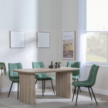 Bern fluted dining set - 6 seater - 160cm - oak - corona dining chairs - green fabric