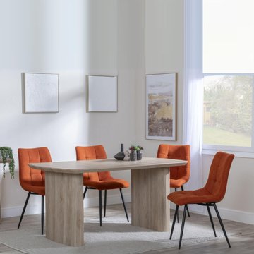Bern fluted dining set - 6 seater - 160cm - oak - corona dining chairs - orange fabric