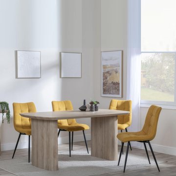Bern fluted dining set - 6 seater - 160cm - oak - corona dining chairs - yellow fabric