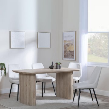 Bern fluted dining set - 6 seater - 160cm - oak - darwin dining chairs - cream fabric