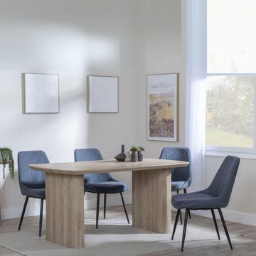 Bern fluted dining set - 6 seater - 160cm - oak - darwin dining chairs - dark grey fabric