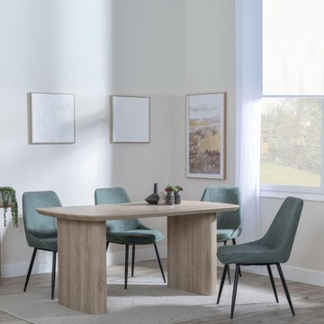 Bern fluted dining set - 6 seater - 160cm - oak - darwin dining chairs - green fabric
