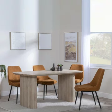 Bern fluted dining set - 6 seater - 160cm - oak - darwin dining chairs - orange fabric