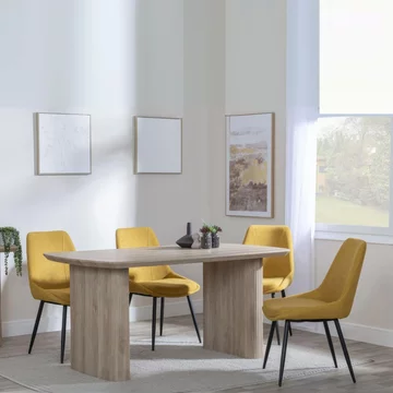 Bern fluted dining set - 6 seater - 160cm - oak - darwin dining chairs - yellow fabric