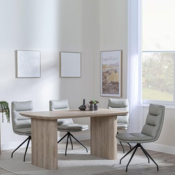 Bern fluted dining set - 6 seater - 160cm - oak - diego swivel dining chairs - beige leather