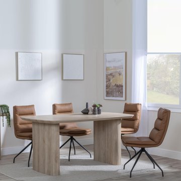 Bern fluted dining set - 6 seater - 160cm - oak - diego swivel dining chairs - brown leather
