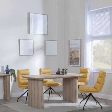 Bern fluted dining set - 6 seater - 160cm - oak - diego swivel dining chairs - yellow leather