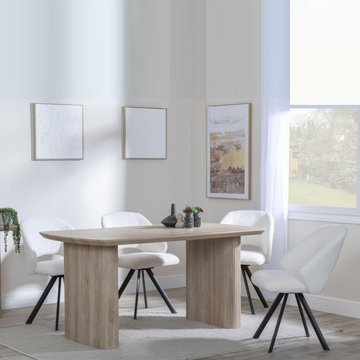 Bern fluted dining set - 6 seater - 160cm - oak - ion swivel dining chairs - cream boucle fabric