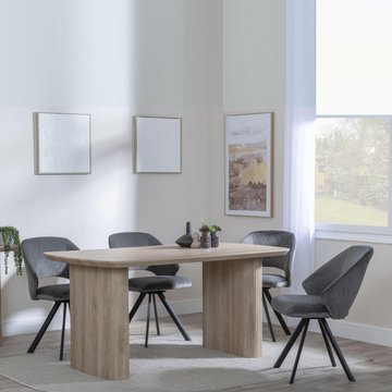 Bern fluted dining set - 6 seater - 160cm - oak - ion swivel dining chairs - dark grey velvet fabric