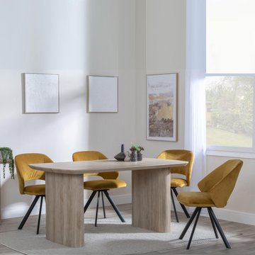 Bern fluted dining set - 6 seater - 160cm - oak - ion swivel dining chairs - mustard velvet fabric