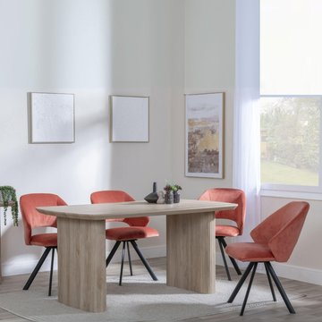Bern fluted dining set - 6 seater - 160cm - oak - ion swivel dining chairs - orange velvet fabric