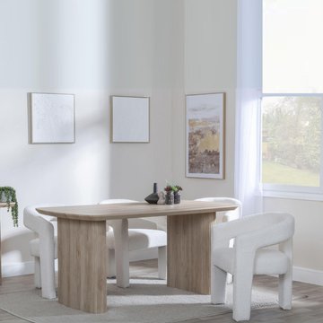 Bern fluted dining set - 6 seater - 160cm - oak - kiefer dining chairs - cream boucle fabric